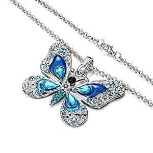 Beautiful vintage crystal butterfly pendant chain necklace female jewelry long