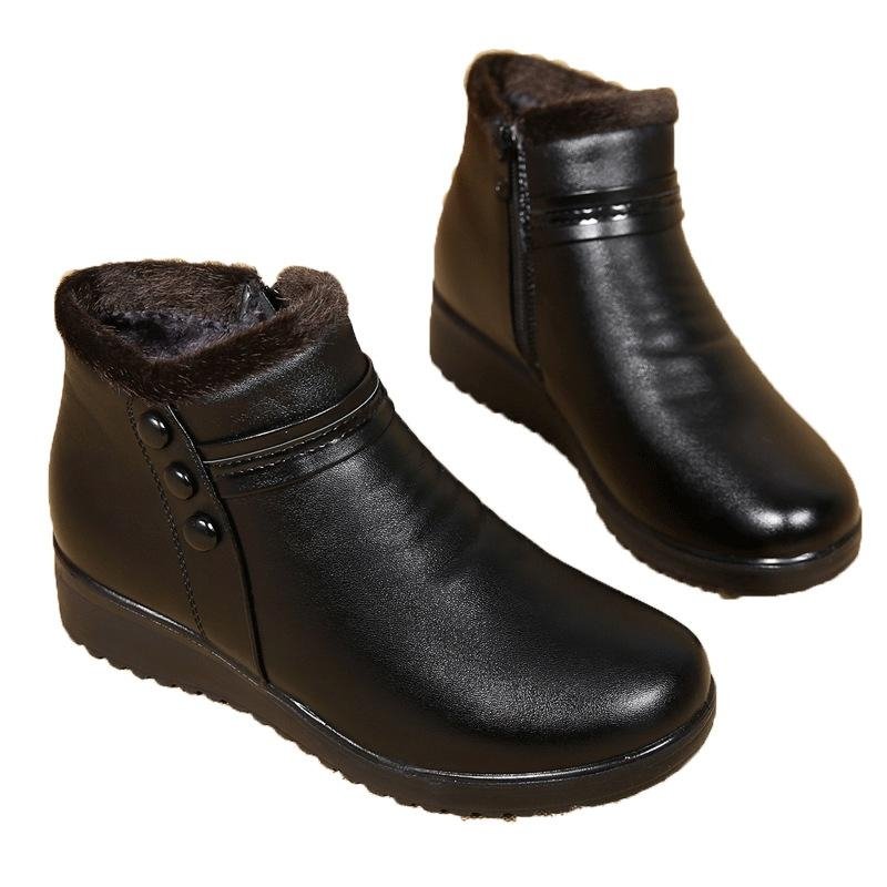 Winter snow boots female black brown plush shoes women's waterproof leather comfortable ankle boots mom shoes