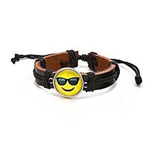 Leather bracelet adjustable louver Emoji, black