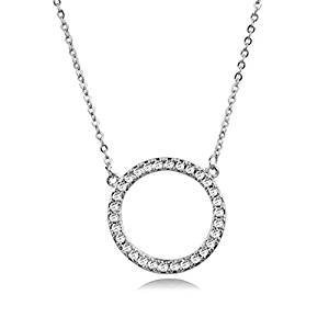 Shiny pavement tiny Crysral round and round collar necklace silver / stainless steel rose color jewelry chain women