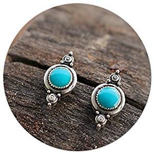 Elegant retro small unique ancient silver retro earrings turquoise stone Statement