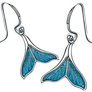 Whale Tail Drop blue enamel earrings