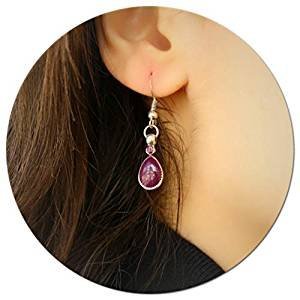 Elegant retro unique antique silver teardrop statement retro drape-style earrings with purple stone