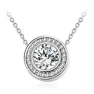 Create a circular halo flashed white sapphire necklace