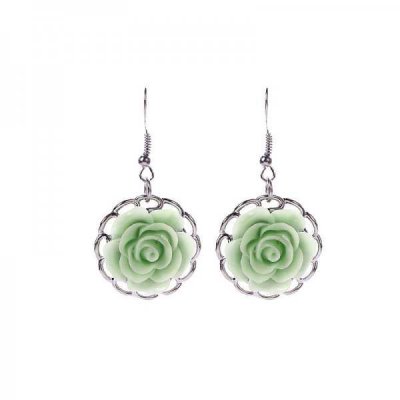 Emerald Flower Hollow Alloy Earrings Pearl Necklace